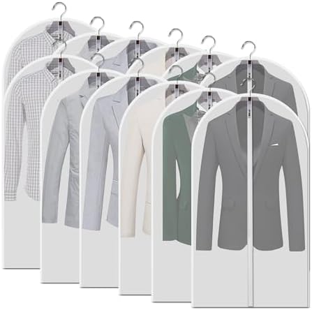 Clear Garment Bags for Hanging Clothes, 12 Pack 40 Inch Suit Covers