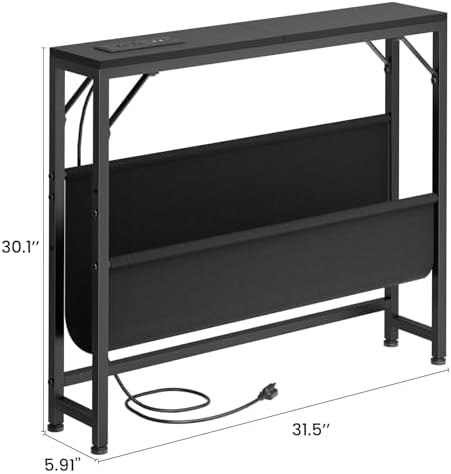 Asgolion 31.5'' Small Console Table with Charging Station and Storage | Narrow Entryway Table with USB Ports, Skinny Sofa Table for Living Room, Foyer, Entryway, Hallway, Black