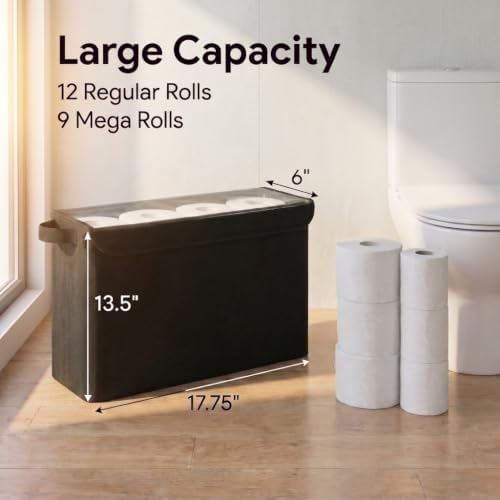 Cupid Cupid Toilet Paper Baskets - Toilet Paper Storage with Lid, Holds 12 Regular or 9 Mega Rolls, Extra Cover Slim Tissue Holder Cabinet, Narrow Container Bin Organizer Box for Bathroom
