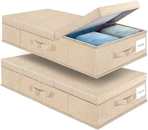 Supowin 2Pack Large Underbed Storage Containers Bin with Lids, Khaki