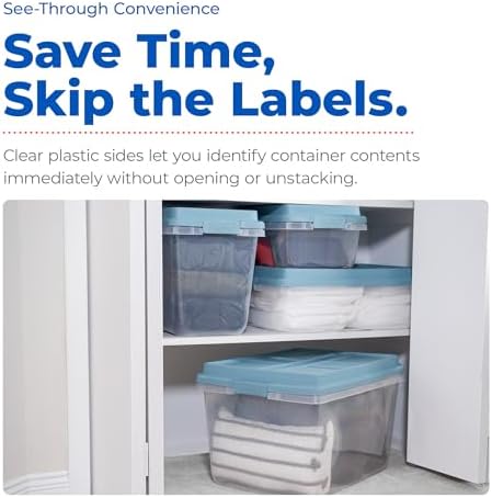 Hefty 6 Pack Lift Off Storage Bin with Lid, 32 Quart, Smoke Blue