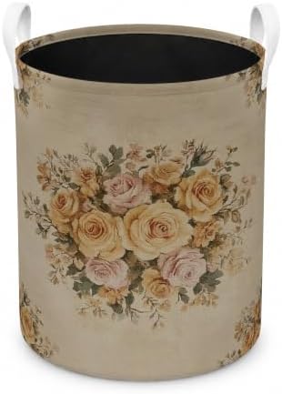 Vintage Floral Laundry Basket, Floral Bathroom Decor, Retro French Country Rose Flower Waterproof Laundry Hamper Clothes Toys Storage Organizer Bin for Bathroom Bedroom