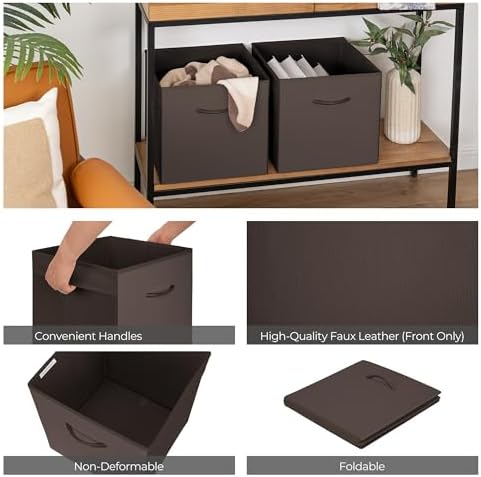 StorageWorks 13x13 Leather Cube Storage Bins, Brown, 4-Pack