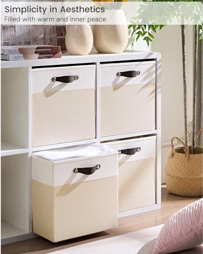 Cube Storage Bins | 13"x15"x13", Beige & White, 4 Pack