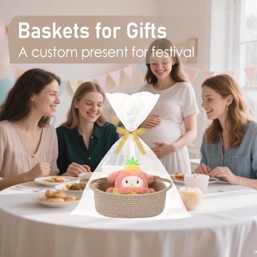 JMvicyroam Small Woven Basket, Empty Gift Basket, Oatmeal/2 Pack