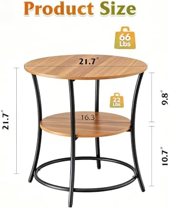 WLIVE 2 Tier Round End Table Steel Frame Small Space Living Room Nightstand