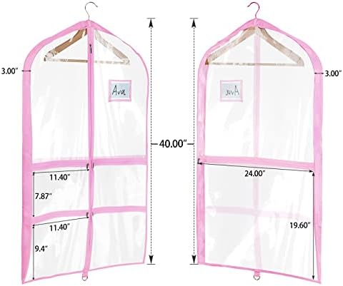 Univivi 40 Inch Dance Costume Garment Bags for Dancers, Clear Pink, 3 Pack
