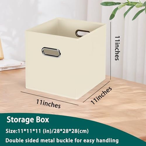 Black Foldable Storage Cubes Bins, Fabric Storage Box Cubes Organizer Baskets with Dual Handles for Home Organizer,Set of 6,(Creamy-White)