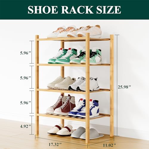 Smiry Bamboo Shoe Rack, 8 Vertical Slats, 4 Tier - 17.3" Wide, Natural