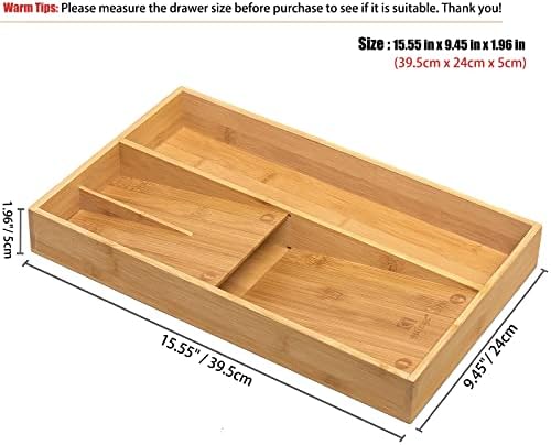 guiogc Bamboo silverware tray organizer, Utensil Holder and Cutlery Tray for Drawer, Kitchen Drawer Organizer Divider for Spoons Forks Knives