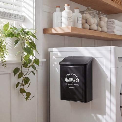 MONJITA Magnetic Lint Bin for Laundry Room, Wall Mounted Lint Trash Can with Lid for Dryer, Laundry Room Organization and Storage with Brush(Black)