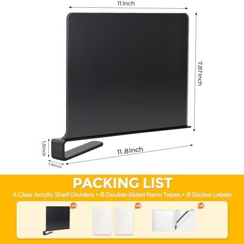 Matte Black Acrylic Shelf Dividers for Closets Organizer & Storage,12 Pack
