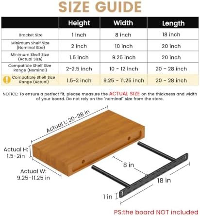 2pcs Floating Shelf Bracket Heavy Duty,Decorative Floating Shelf Hardware Hidden Black Metal Fireplace Mantel Brackets Without Jig (18"X8"X1.0" Without Tools)
