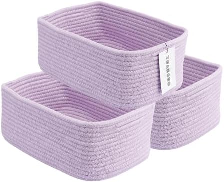 XUANGUO Small Woven Storage Baskets for Shelves, 12" x 8" x 5", Purple