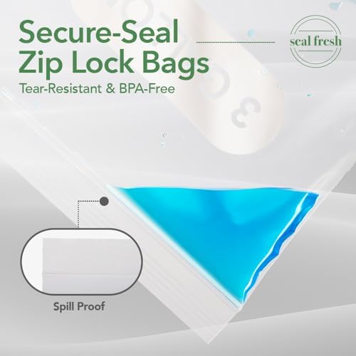 Seal Fresh 3 Gallon Large Plastic Storage Bags – 16" x 18" (60 Count) – Reusable XXL Extra Large Clear Jumbo Zip Bags with Sealable Zipper Top For Clothes, Travel, Moving