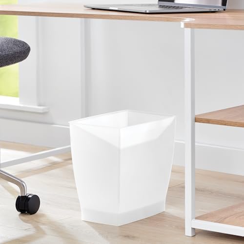 iDesign Small Plastic Bathroom Trash Can, Slim Rectangle, 4-Pack, Frost
