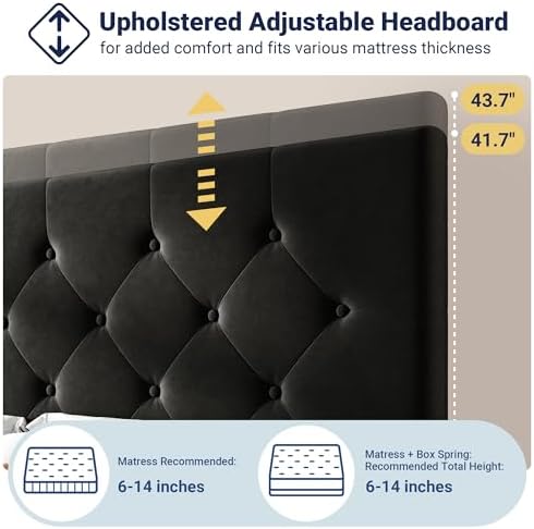 Allewie King Size Storage Bed Frame with 4 Underbed Drawers, Soft Black