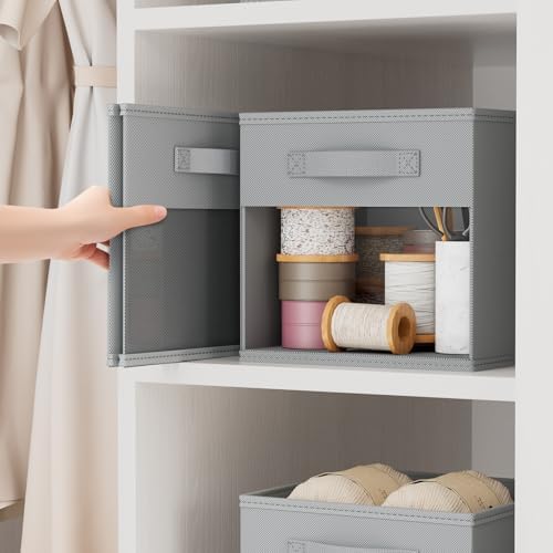 DIMJ Storage Cubes, 12 Pack Cube Storage Bin, Foldable Cube Organizer Storage Bins with Window, Closet Storage Bins with Handle, 11 x 11 inch for Clothes, Toys, Books (Grey)