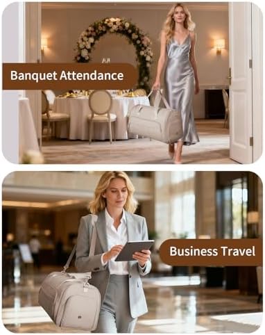 WANDF Convertible Garment Bags for Travel with Wet Pocket Carry on Garment Duffle Bag 2 in 1 Puffy Hanging Clothes Travel Bags with Shoe Compartment for Airplanes Business Weekend Gym Wedding (Khaki)