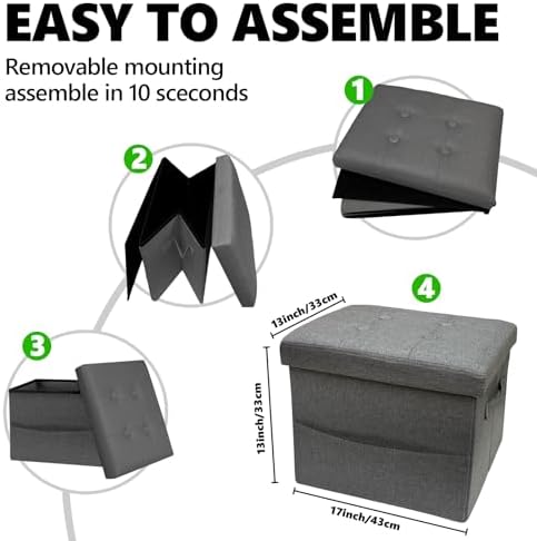 ALASDO Storage Ottoman Footrest Stool Small Ottoman with Storage Foldable Ottomans Foot Rest Footstool Bench for Living Room 17x13x13inches Grey