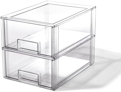 BINO | Stackable Storage Drawers, Large - 2 Pack, Clear | THE CRATE COLLECTION | Storage Bins With Drawers | Bathroom Organizers | Under Sink Organizer | Vanity Cabinet Home Organization