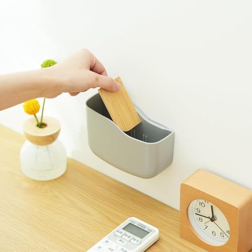 SUNFICON Adhesive Remote Control Holder Universal TV Remote Organizer Caddy Box Tray Wall Mount Media Player Controller Holder Hollow Bottom Slot Easy Phone Charging Home Office Desk Nightstand Gray