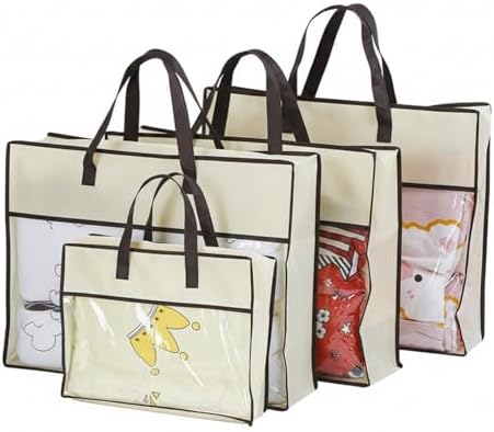 Underbed Storage Bag with Zipper, Beige Non-Woven Fabric Organizer for Clothes, Bedding, and Sweaters, 15.7 x 11.8 x 3.9 Inch Container (1 Pack)