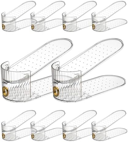 Clear 10 Pack Shoe Slot Organizer, Shoe Stacker Organizer Holders for A Pair of Shoes, Adjustable Thickening Double Layer 50% Shoe Space Saver Rack Storage for Closet (clear, 10 Pack)