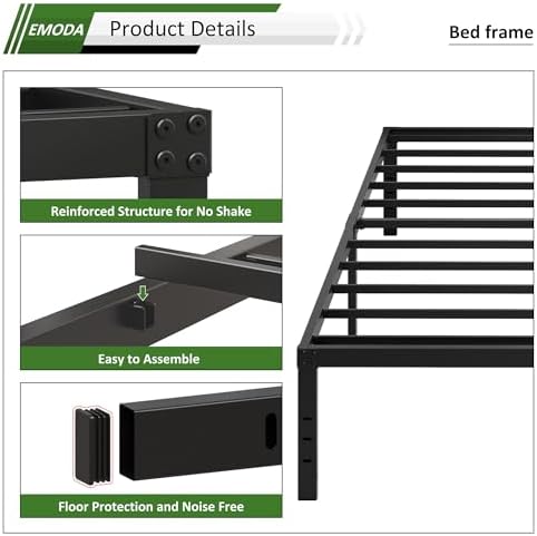 EMODA 18 Inch Tall Full Size Bed Frame with Large Storage Space, Easy Assembly