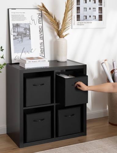 StorageWorks 11in Storage Cubes, Leather Cube Organizer Bins, Black, 4-Pack