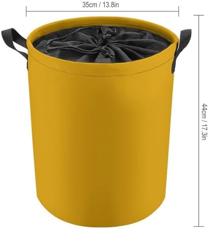 Large Laundry Hamper Bag, Mustard Yellow Collapsible Laundry Basket with Drawstring Dirty Clothes Organizer Washing Bin for Family Essentials Storage