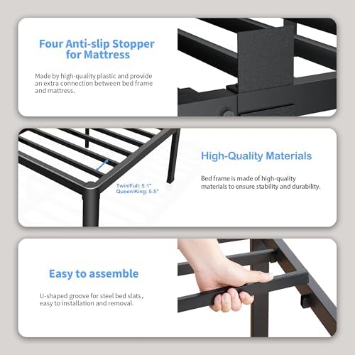 ROIL 12 Inch King Bed Frame with Rounded Corner & 4 Mattress Baffles
