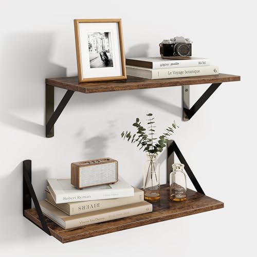 Axeman Floating Shelves for Wall, 16'' x 8'' Brown Wall Shelves Set of 2