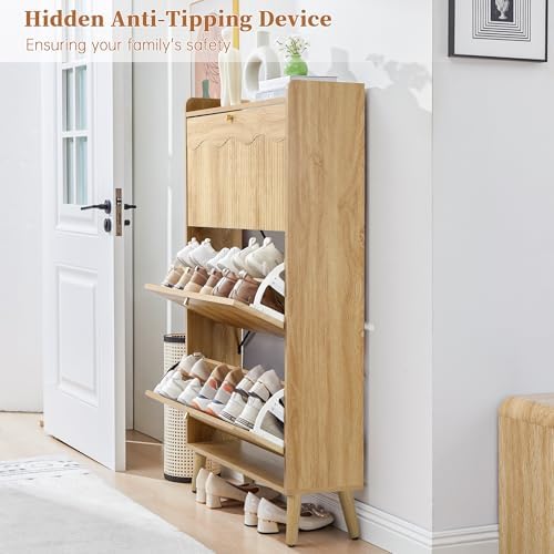 BERRYMERRY 51.2" Tall Shoe Storage Cabinet with 3 Flip Drawers for Entryway