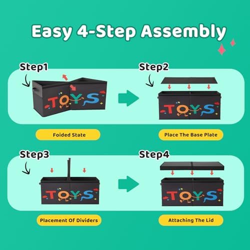 Large Toy Box with Lid,Collapsible Toy Storage with Dividers,Black | 25"x13"x16",83L Large Capacity,Sturdy Kids Organizer,Toybox,Toy Chest for Boys & Girls,Living Room,Nursery,Bedroom,Playroom