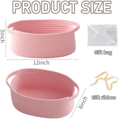 JMvicyroam Small Woven Basket, Empty Gift Basket, Pink/2 Pack