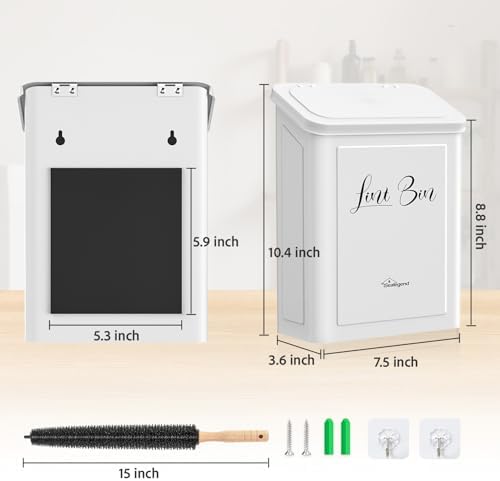 Sealegend Magnetic Metal Lint Bin with Lid, Trash Can with Brush, White