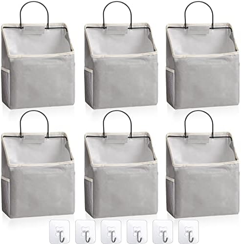 Chumia 6 Pack Wall Hanging Storage Basket Bathroom Closet Hanging Storage Bag over the Door Organizer Basket Bedroom Wall Organizer Waterproof Linen Cotton Box Containers and 10 Hooks(Grey)