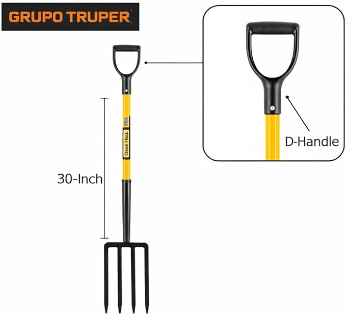 Truper TruPro Spading Fork, 4 Tines, 30-Inch Fiberglass D-Handle (Model BJ-4F / 30299)
