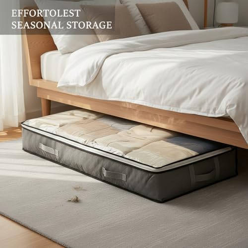 Under Bed Storage Bag with Handles, 75L Large Capacity Non-Woven Fabric Container for Comforters and Blankets, Fits Under Standard Beds