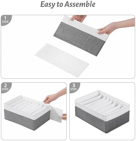 4 Packs T-shirt Drawer Organizers for Clothing,8 Grids Compartment Wardrobe Storage Box, Washable Clothes Organizer for Legging,Silk Scarve-12.59''x9.05''x5.9-GreyWhite