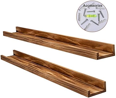 AZSKY Rustic Wood Floating Shelves for Nursery Books Long Wall Bookshelf Photo Picture Ledge Shelf with Lip Wall Shelf for Kids Bedroom Bathroom Living Room Office Frames 36 Inches Set of 2
