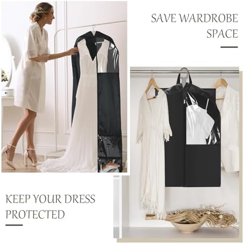 Shinylin 70" Oxford Foldable Wedding Dress Garment Bag Bride Tote Bag 4 Pockets Bride Gowns Bag for Prom Evening Dress