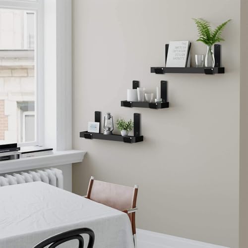 8 Pack - 9.25" L x 6" H x 1.5" W J Lip Shelf Brackets Rustic Farmhouse Iron Wall Floating Shelf Bracket Metal Shelf Bracket Industrial Shelf Supports with Screws Black