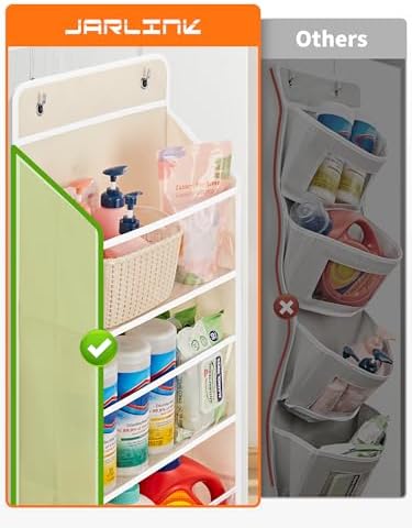 JARLINK Over The Door Toy Storage Organizer w/Clear Window, Beige | Anti-Tilt 44 lb Load Capacity, Baby Toy Storage Organizer for Stuffed Animals, Nursery, Kid Bedroom, Newborn Baby Essentials