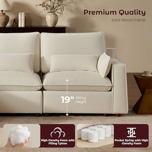 WorthFurni Modern Modular Sectional Sofa,105" V Shape Sectional Cloud Couch with Storage Ottoman,Comfty 6 Seat Sofa for Living Room,Beige Chenille