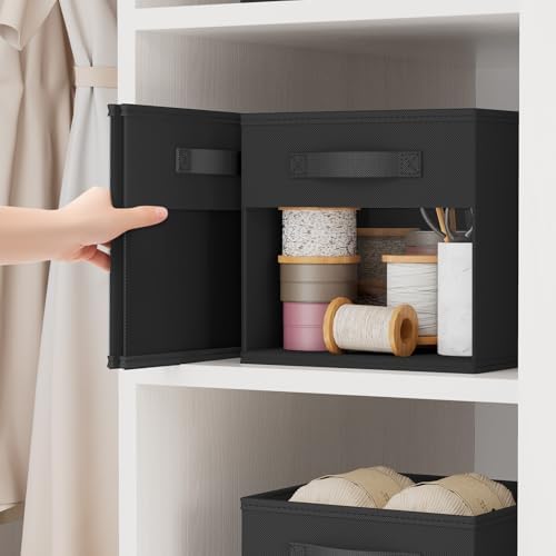 DIMJ Collapible Storage Cubes, 12.2 Inch Cube Storage Bins with Window, Fabric Baskets for Shelves, Foldable Cube Storage Organizer Cube Bins for Closet, Shelves, Home, Office, 6 Packs, Black