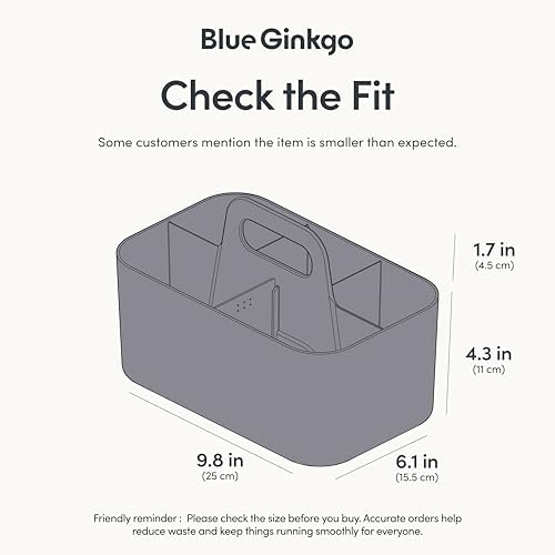 BLUE GINKGO Stackable Organizer Caddy, Rectangle, Dark Grey, Made in Korea