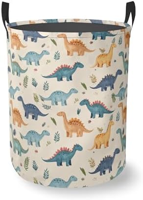 Laundry Basket With Handle, Dirty Clothes Laundry Hamper, Oxford Cloth Bin Storage Organizer for Toy Collection (Cute Dinosaur)
