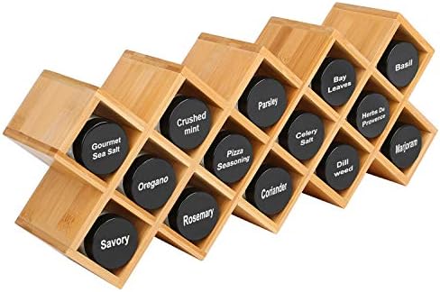 Phyllia Bamboo Spice Rack Organizer 4-Tier Countertop Organiser, Criss-Cross Kitchen cabinet Free-Standing Countertop Storage shelf Fit for Spice Jar, Can, Bottle (Jars Not Include)